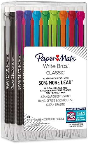 Paper Mate Mechanical Pencils, Write Bros. Classic Number 2 Pencil, 0.7mm, 24 Count - Classroom Supplies, Back to School, Great for Standardized Tests