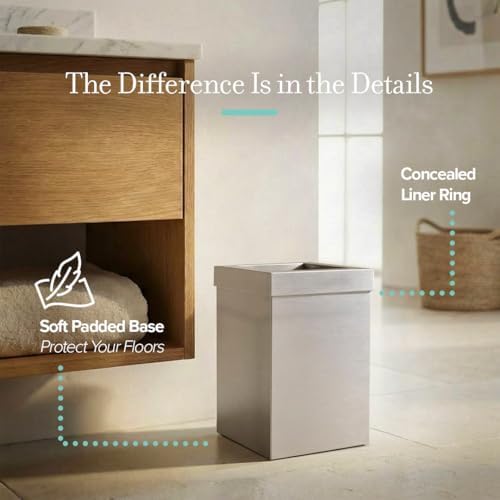 Gatco Small Bathroom Trash Can With Lid, Square 3 Gallon Stainless Steel Wastebasket, Under Sink, Satin Nickel, For Bathroom, Bedroom, Office (1914)