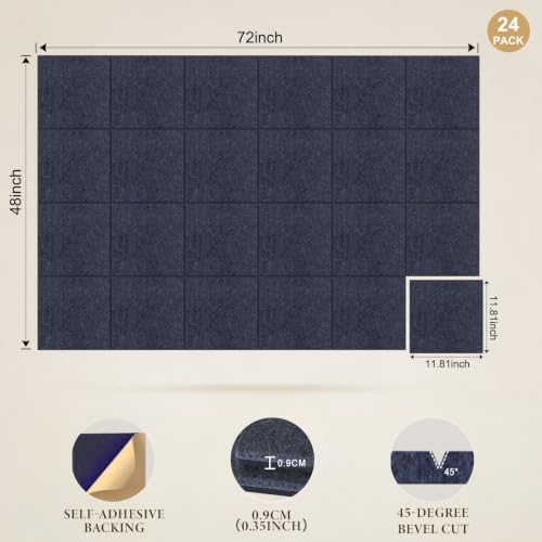 JBER Large Cork Board Alternative 72" x 48" - 24 Pack Self-Adhesive Felt Bulletin Board Tiles, Pin Board Vision Board for Walls, Office & Home Decor(Starlight Blue)