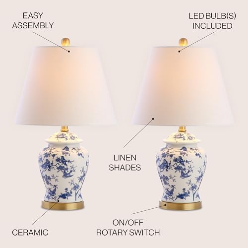 JONATHAN Y Penelope Ginger Jar 22" LED Table Lamp, Blue/White, Set of 2