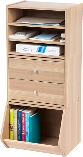 IRIS USA 3-Shelf Modular Wood Stackable Storage Box, Light Brown