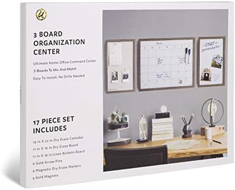 U Brands Organization Center Kit, Rustic Wood Frame, Includes Magnetic Dry Erase Calendar, Magnetic Whiteboard, Linen Bulletin Board, Along with 6 Pins, 4 Markers, and 4 Magnets (4835U00-01)