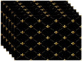Batmerry Gold Black French Placemats, Flowers Golden Fleur De Lis Black Gold from Art Washable Linen Table Mats for Kitchen Table Double Insulation Decor Dining Set Indoor Outdoor 12X18 in Set of 6