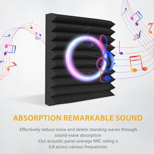 Acoustic Foam Panels 48 Pack 1" x 12"x 12" Saiqiang Black Soundproofing Panels Wedges for Wall Noise Absorbing and Sound-Damping Fire-Resistant Sound Proof for Studio, Gaming Room