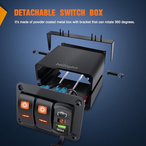 Nilight 2 Gang Rocker Switch Box 12V SPST ON Off Orange LED Waterproof