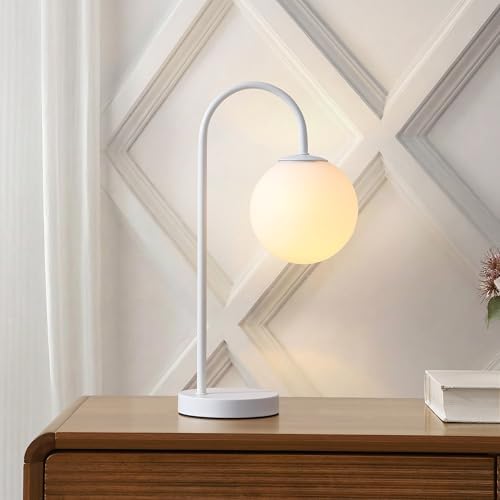 JONATHAN Y Arco Arched Metal Table Lamp 18.25" Globe Shade, White