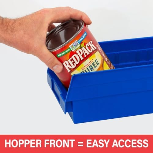 Akro-Mils 30138 Heavy Duty Plastic Shelf Bins, 18"x 6.5"x 4", Blue, 12-Pk