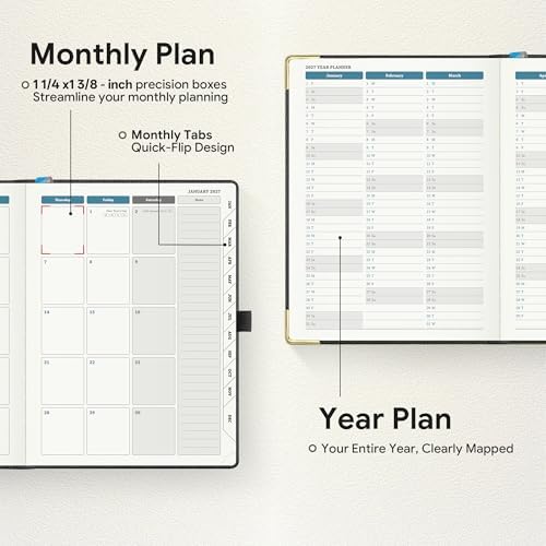 Planner 2026-2027 Weekly & Monthly Planner, 18 Month Academic Calendar July 2026 – Dec 2027, Horizontal Layout with Monthly Tabs, Hardcover Business Agenda Organizer, Black