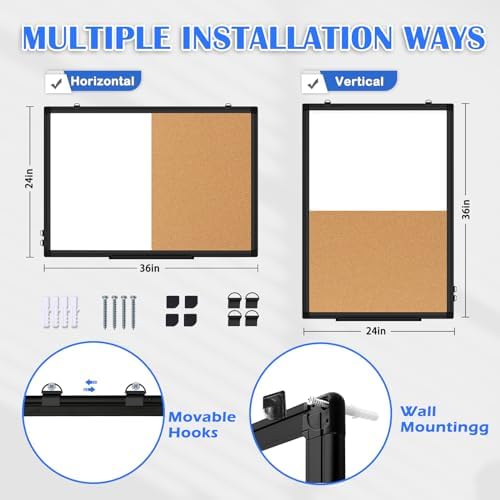 Magnetic Dry Erase White Board Cork Board Combo for Wall with Accessories