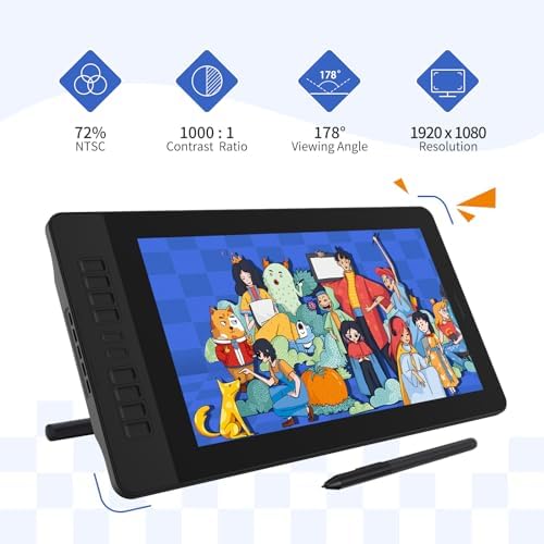 GAOMON PD1561 Drawing Tablet with Screen, Tilt Support & 10 Keys, 15.6"