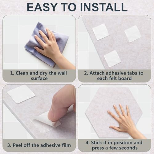 Hexagon Cork Board for Walls Decor, 8 Pack 12" x 10" Felt Bulletin Board Tiles with 30 Pushpins, 50 Adhesive Tabs for Office & Home Pin Board Felt Board, Notes Photos and DIY Classroom Decor