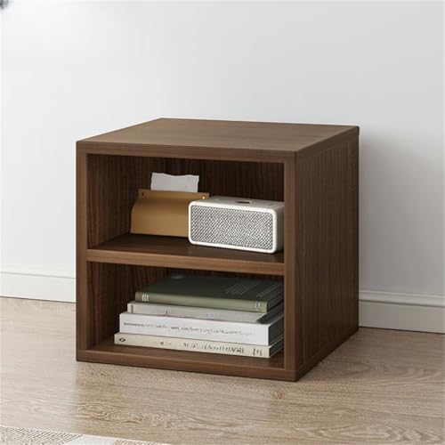 Timber Vertical or Horizontal Organizing Shelf with 1 Cabinet Closed Back Modular Cube Storage Unit, Book Storage Bookshelf Glass Small Bookcase, Square Grid Cabinet Oak with Shelves No Door