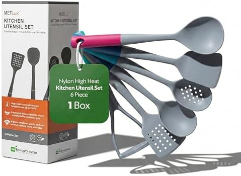 Restaurantware Silicone Utensil Set Pack of 1 Non-Slip Handle 6-Piece Nylon Kitchen Tool Set, Heat-Resistant Dishwasher-Friendly Cooking Accessories, Durable Assorted Cooking Utensils