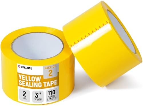 3" x 110 Yards Yellow Packing Tape, 2 Rolls - 2.0 Mil Carton Sealing Tape