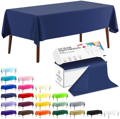 CXPSINC 54 Inch X 300 Feet Plastic Table Cover Roll Disposable Tablecloth with Slide Cutter for All Type/Shape Tables | Party, Banquet, Birthdays, Weddings(Navy Blue, 300 Feet)