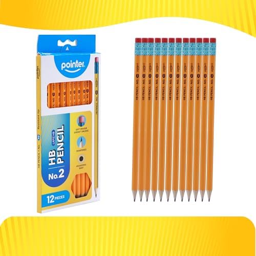 Pointer No. 2 HB Pencils – 12 Pack Pre‑Sharpened Yellow Wood‑Cased Pencils with Soft Erasers, Hexagonal Body for School, Office & Standardized Testing