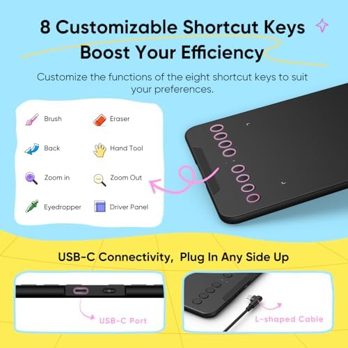 XPPen Deco mini7W V2 Wireless Drawing Tablet, 16384 Levels Pressure Digital Drawing Pad for PC, 7x4.37 Inch Art Tablet with 8 Shortcut Keys, Bluetooth 5.0, Support Windows/macOS/Android/ChromeOS/Linux