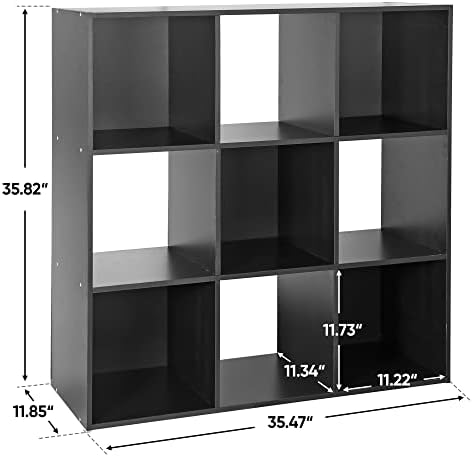 9 Cube Storage Shelf Organizer, Wood Bookshelf Organization Unit, Cube Shelves for Home Office Bedroom Living Room, Black