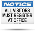TRADESAFE All Visitors Must Register At Office - Aluminum Safety Sign, Quick Install Signs for Business, Light Reflective, UV-Resistant 14” X 10” Visitor Sign In Metal Signs