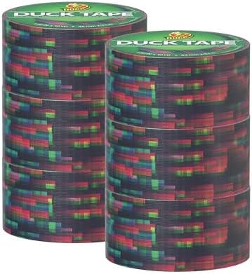 Duck Brand Duct Tape Colors and Patterns, 1.88 Inches x 10 Yards, Digital Glitch Duct Tape Pattern, 6 Rolls