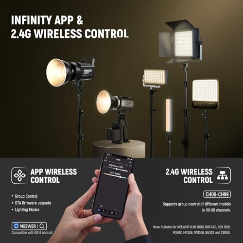 NEEWER FS300B 300W LED Studio Video Light, Bi Color COB Continuous Lighting with 2.4G/APP Control 44500Lux/1m 2700K-6500K CRI97+, 12 Scenes, Bowens Mount Spotlight for Photography Recording Streaming