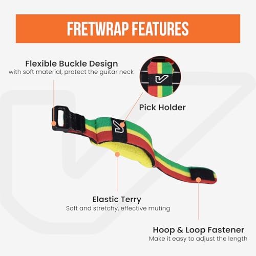 Gruv Gear Fret Wrap & Guitar Mute, Fretwrap for Acoustic, Electric & Bass | String Dampener Recording, Tapping & Practice Accessory (1 Pack, Small Red/Yellow/Green, Fits 4 String Bass, 6 String