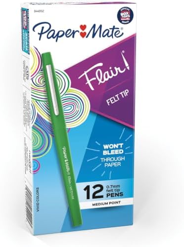 Paper Mate Flair Point-Guard Porous Point Pens 12 Green Pens (8440152) (Pack of 12)