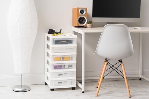 IRIS USA 6-Drawer Rolling Storage Cart, White/Clear