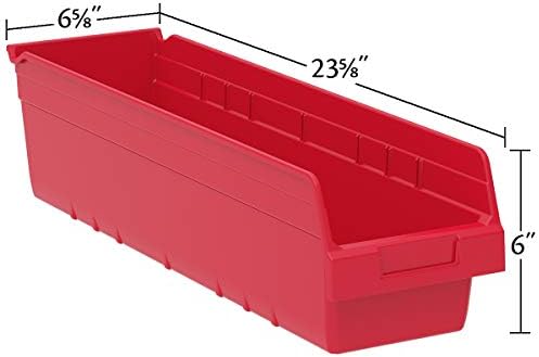 Akro-Mils 30094 Plastic Nesting ShelfMax Storage Bin Box, (24-Inch x 6-Inch x 6-Inch), Red, (10-Pack)
