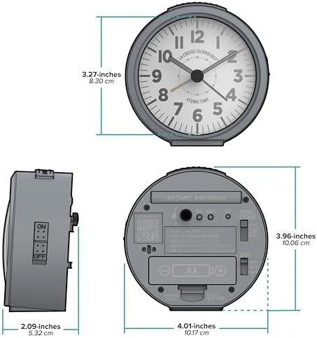 La Crosse Technology 617-710-INT 4-Inch Round Gray Atomic Analog Alarm Clock