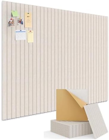 Kuchoow Felt Bulletin Board Tiles Self Adhesive Pin Cork Board Alternative for Wall, Large Panels 48"×36" 12 Pack Beige Corkboard Memo Vision Display Photo Organizer for Office Home Classroom