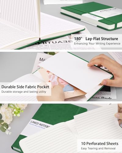 Dynta Hardcover Journal Notebooks, 10 Packs A5 Lined Journals Bulk for Writing 200 Pages/100Sheets, 8.4 x 5.8 inch, Classic Ruled Notebook for Work/Travel/College/Note Taking(Dark Green)