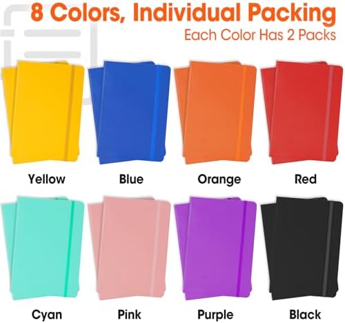 16 Pack Lined Journal Notebook for Work, 136 Pages, Medium 5.5" x 8.3", A5 College Ruled Notebook, 8 Colors, Hardcover Journaling Notebooks for Writing, Note Taking