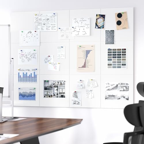 Neatsure Large Cork Board for Wall, 48" x 36" Bulletin Board with Pushpins, 12 Panels Felt Tiles Tack Push Pin Board for Office, White