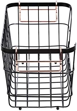 Amazon Basics Stackable Metal Wire Rectangular Storage Baskets for Kitchen, Bathroom or Pantry Organizing, 2 Count, Black