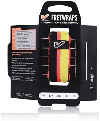 Gruv Gear Fret Wrap & Guitar Mute, Fretwrap for Acoustic, Electric & Bass | String Dampener Recording, Tapping & Practice Accessory (1 Pack, Large Black/Red/Yellow, Fits 6 String Bass, 8 String