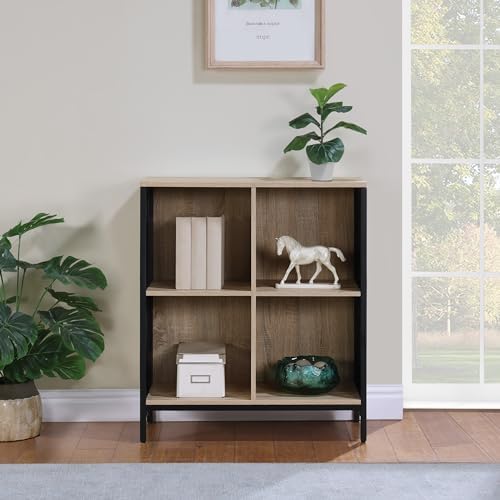 OSP Home Furnishings Ace Contemporary Modern Storage Bookcase with Shelves, 2- Shelves, 4 Cubes, River Oak Finish