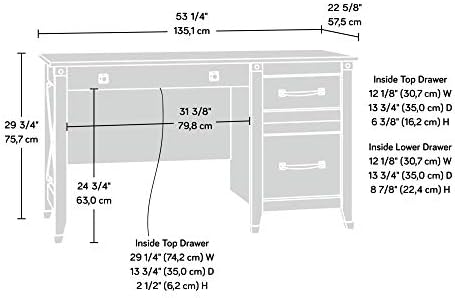 Sauder Carson Forge Vintage Rustic Computer Desk for Home Office with Drawers, in Washington Cherry; L: 53.19" x W: 22.64" x H: 29.80"