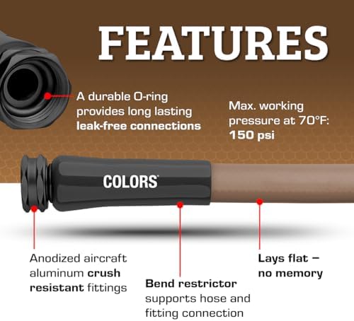 Flexzilla Colors Garden Hose 5/8 in. x 75 ft., Lightweight All-Weather Water Hose, Durable and Flexible, Leak-Free Connections, Brown Mulch