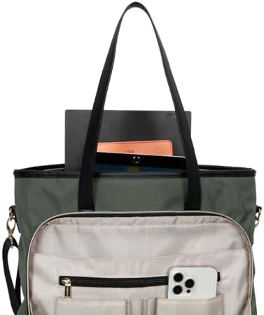 Kenneth Cole REACTION Chelsea 2-Piece Bundle - 20" Chevron Expandable 8-Wheel Carry-On Suitcase & Matching 15" Laptop Tote Bag, Olive