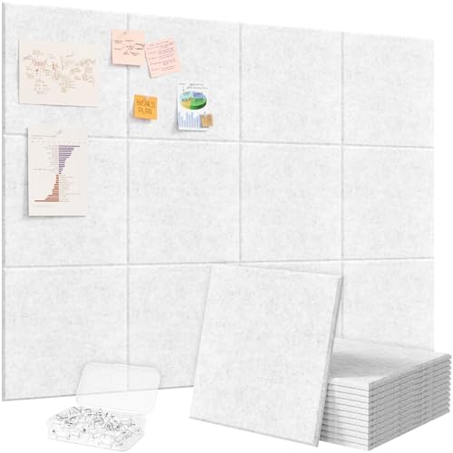 Lifewit 48"x 36" Felt Bulletin Board with Self-Adhesive, 12 Pack Cork Board Alternative for Walls, Large Pin Board Vision Board Message Board with 50 Pushpins for Office Decor, Room Decor, Grey