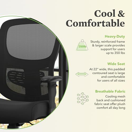 HON Sadie Big and Tall Ergonomic Office Chair, Heavy Duty Desk Chair, Black