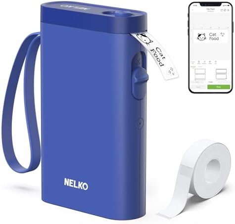 Nelko P21 Label Maker Machine with Tape, Bluetooth Label Printer, Blue
