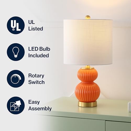 JONATHAN Y Daphne Ribbed Gourd Metal/Glass Table Lamp 20", Orange