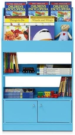 Furinno LOVA Book Shelf, Magazine Bookshelf, Bookcase with Storage Cabinet, 9.4 x 24.6 x 43.3, for Living Room, Bedroom, Home Office, Light Blue