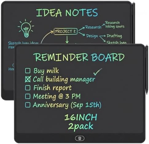 16 Inch LCD Writing Tablet 2 Pack, Large Electronic Notepad Reusable Digital Memo Board Erasabl Tablet(Black)