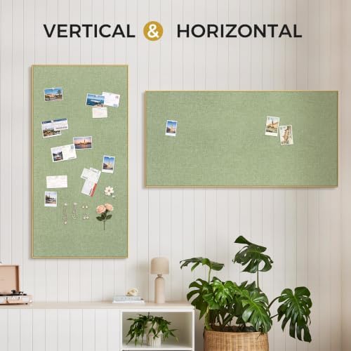 SELEAD Linen Bulletin Board 48” x 24” - Golden Aluminum Frame, Green Fabric