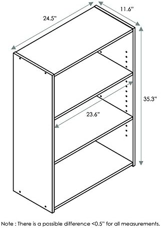 Furinno Wright 3-Tier Book Shelf, Modern Bookshelf, Soft White