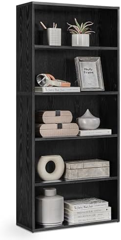 VASAGLE Bookshelf, 23.6 Inches Wide, 5-Tier Open Bookcase with Adjustable Storage Shelves, Floor Standing Unit, Ebony Black ULBC165T56