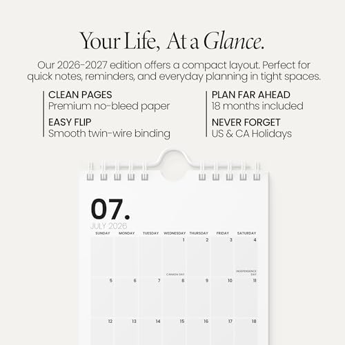 Karto Small Wall Calendar 2026-2027 6x9 in - Minimalist | July 2026 to December 2027, Vertical, Boosts Productivity, Easy Monthly Planning